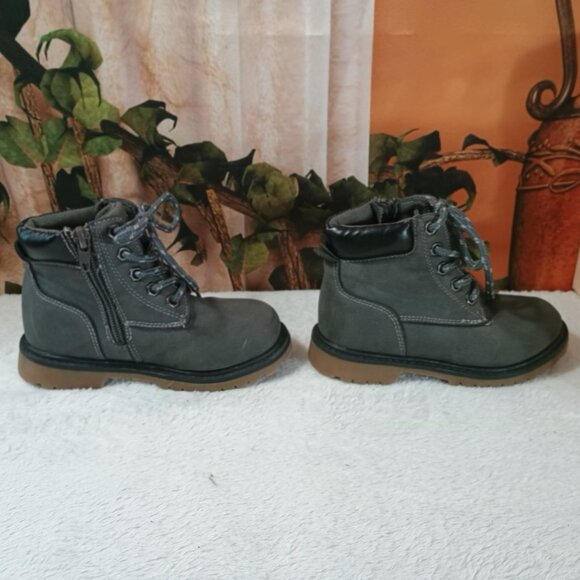 Kids Toddler Sz 9 Gray Combat Boots Side-Zip & Classic Laces - Picture 4 of 7